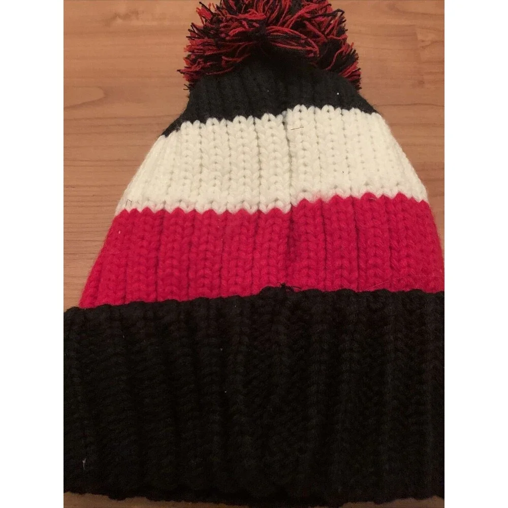 Unbranded Adult Striped Faux Fur Lined Pom Toboggan Hat